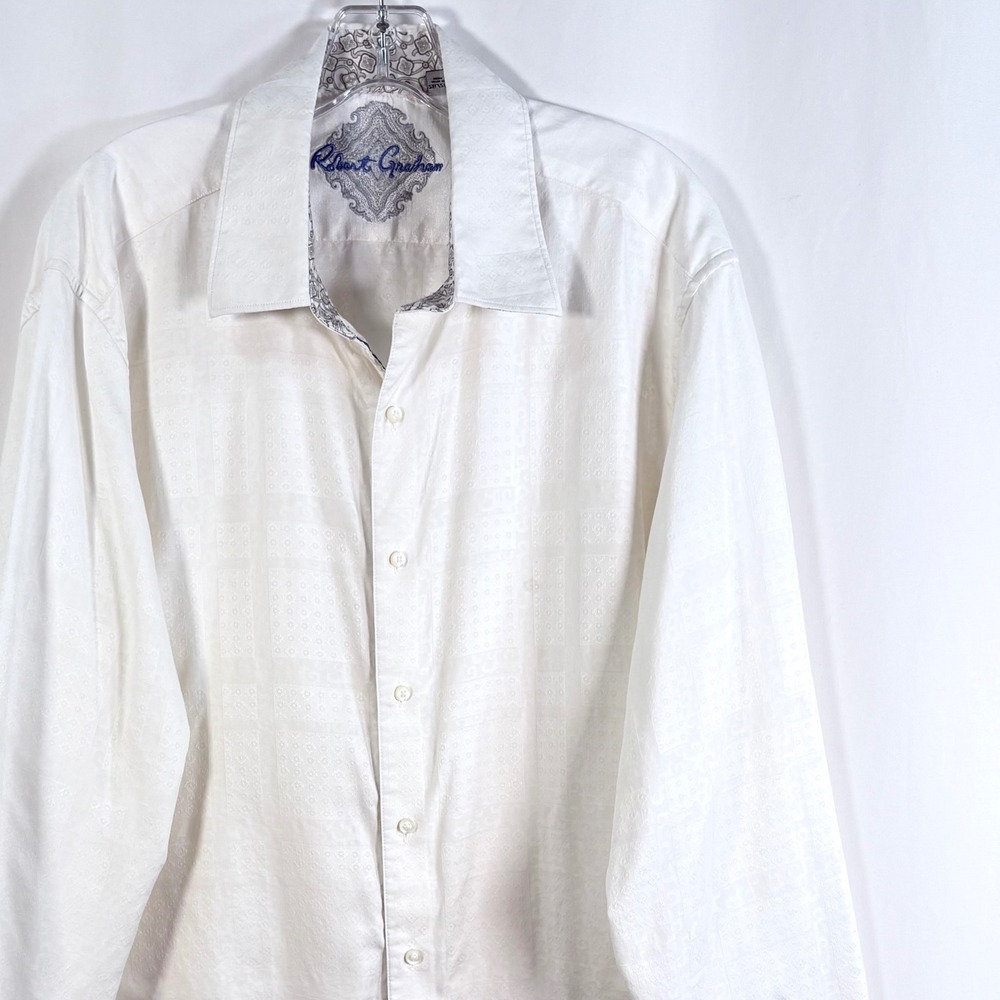 Robert Graham Windsor 2 Button Down Shirt White Jacquard Damask Long Sleeve 2XL